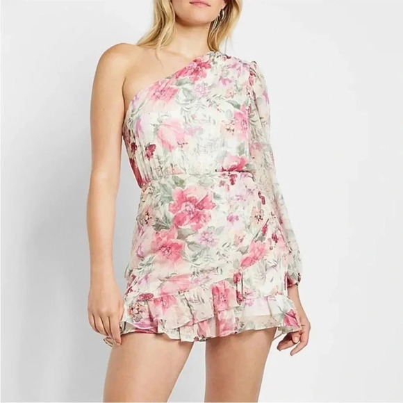 Express metallic floral one sleeve romper - Picture 1 of 13